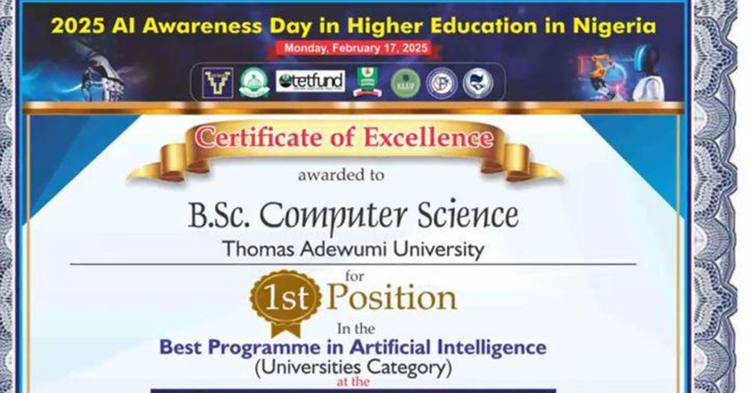 thomas-adewumi-university-wins-best-ai-programme-award-in-nigeria